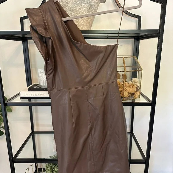 Body Contour Faux Leather One Shoulder Mini Sheath Dress, Size Small, Express - Picture 4 of 5